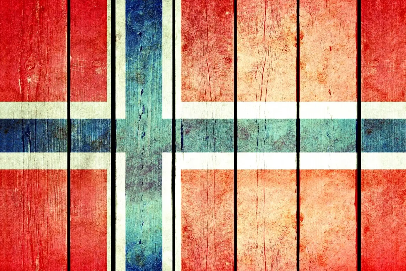 Norwegian flag in a wooden grunge style.